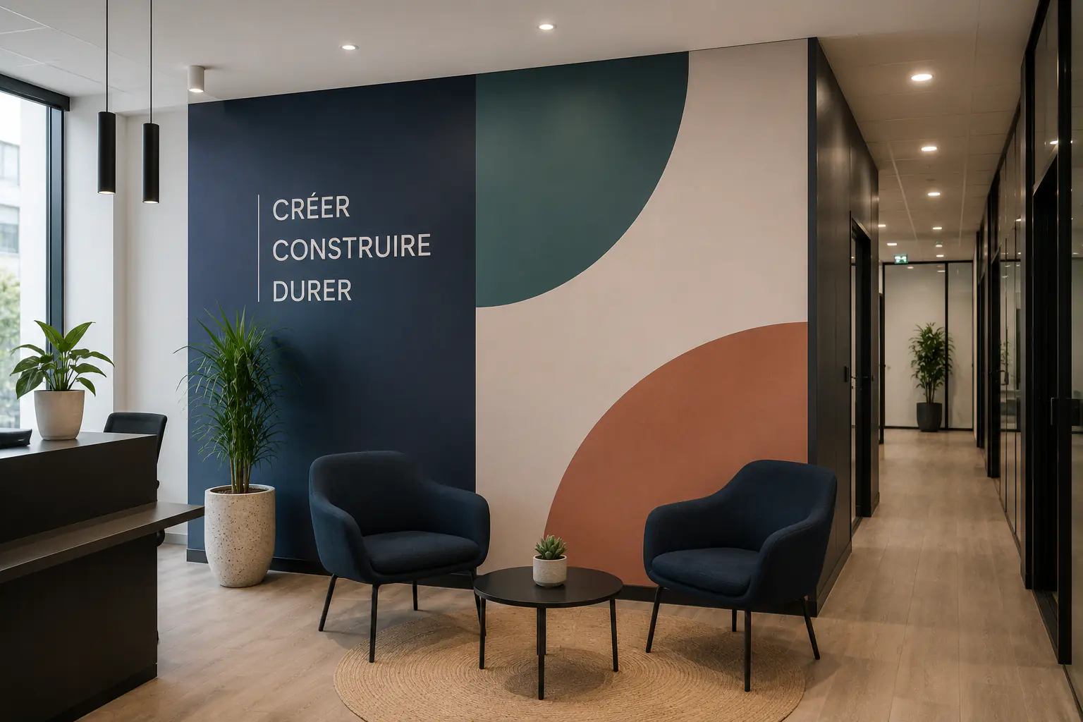 Mur d'accueil habillé en covering décoratif sur mesure