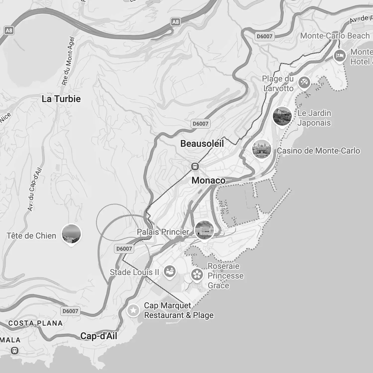 Carte de la zone d'intervention Techwrap sur Monaco et la Riviera