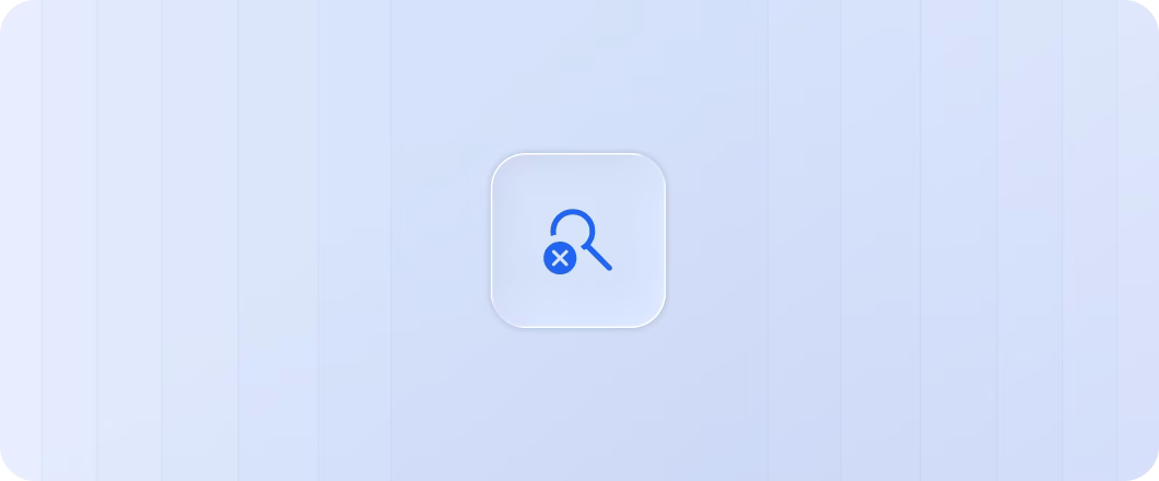 Symbol einer Lupen-Schaltfläche mit einem roten abgelehnten Zeichen, das anzeigt, dass keine Suche oder nichts gefunden wurde.