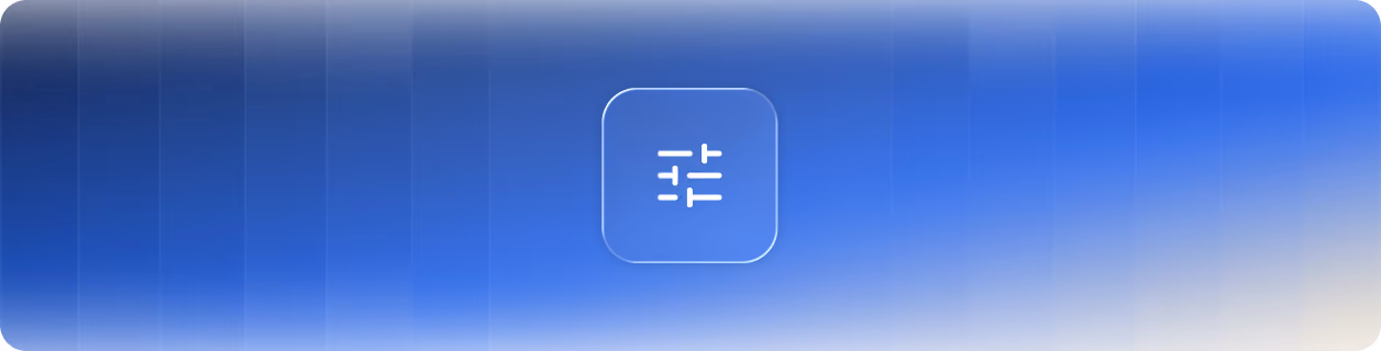 Symbol für Einstellungen oder Anpassungsoptionen mit drei horizontalen Linien und Schiebereglern vor einem Verlaufshintergrund in Blau- und Beigetönen.