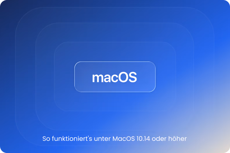 Grafik zeigt den macOS-Button vor blauem Hintergrund mit dem Text: So funktioniert's unter MacOS 10.14 oder höher.