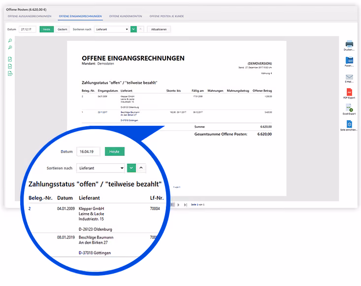 Offene-Posten-Liste im Rechnungsprogramm orgaMAX