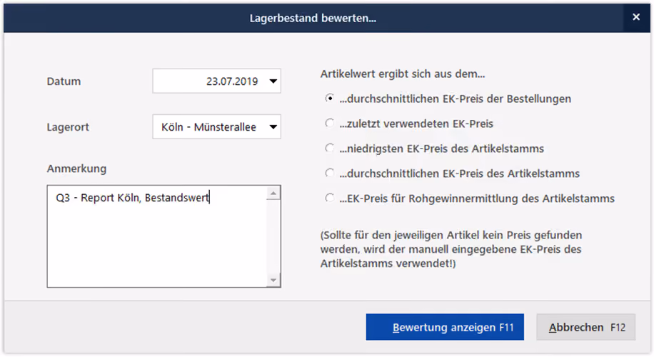 Inventurlisten und Bewertungen