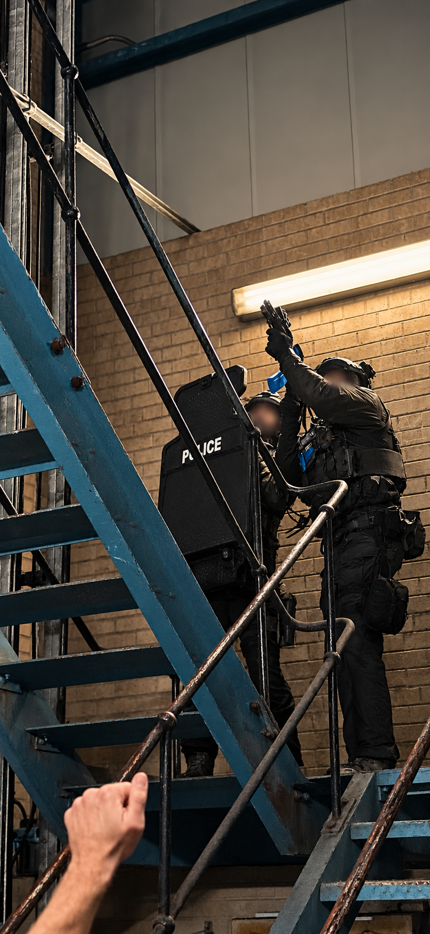 Shield operators on a staircase; operator identities obscured