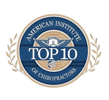 Top 10 Chiropractor award badge from the American Institute of Chiropractic earned by Gillis Family Chiropractic in Wyoming MI.

