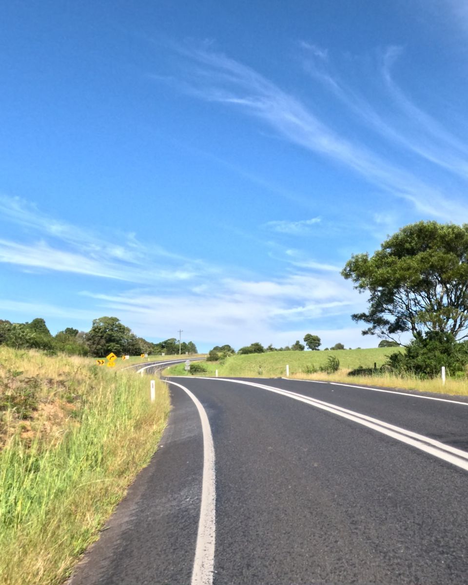 Route de campagne bordée d'arbres par une journée claire