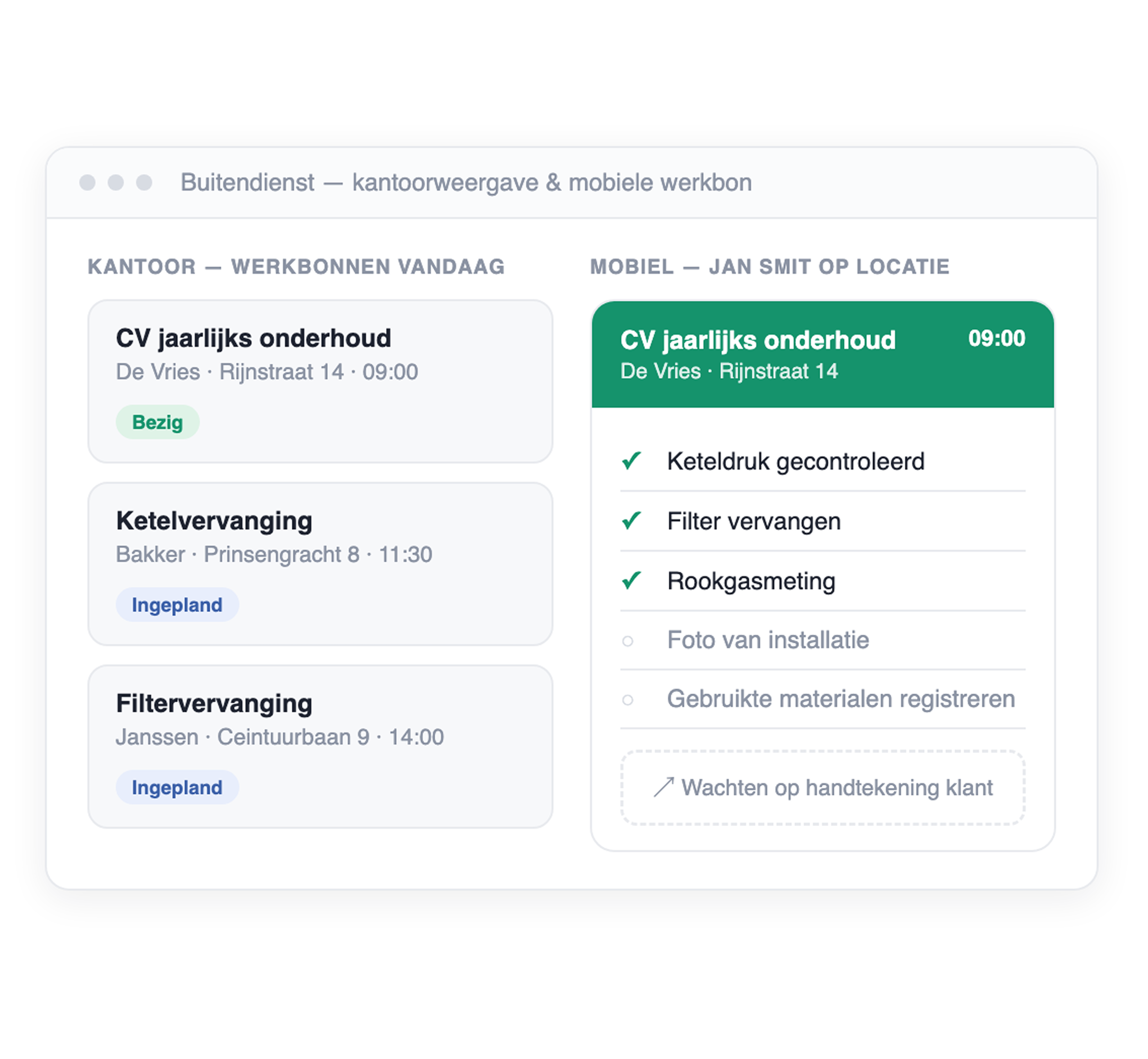 Veldwerk in ServicePlanner: het overzicht van de monteur met de afspraken van de dag.