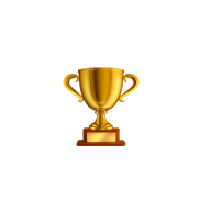 Gold trophy cup with handles on a wooden base.
