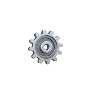 Gray gear icon with a central hole and multiple teeth around the edge on a white rounded square background.