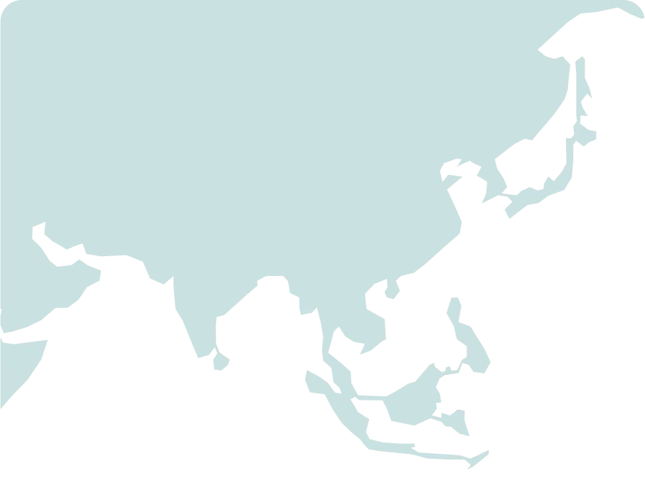 Simplified map of Asia emphasizing East and Southeast Asia landmasses in light blue.