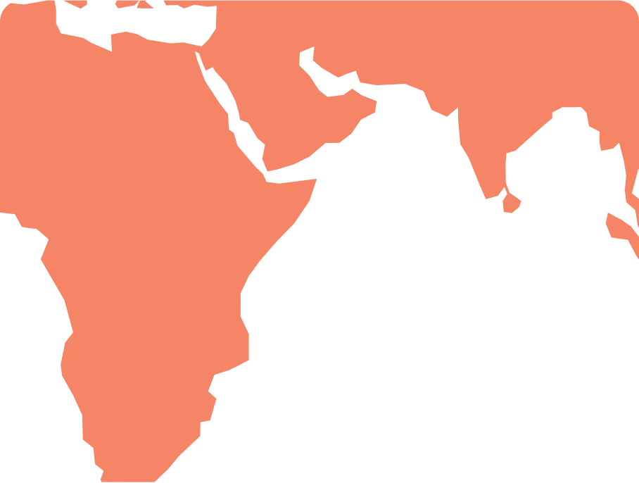 Map showing eastern Africa, Arabian Peninsula, and part of southern Asia in orange with black background.