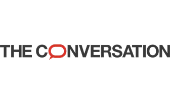 Text reading THE CONVERSATION with a red speech bubble replacing the letter O.