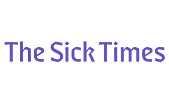 Text reading 'The Sick Times' in purple stylized font on a black background.