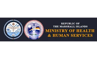 Logos of the Republic of the Marshall Islands Ministry of Health and Human Services on dark background.