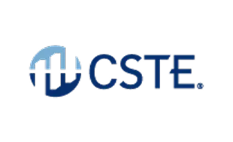 CSTE logo with stylized letters inside a partial circle.