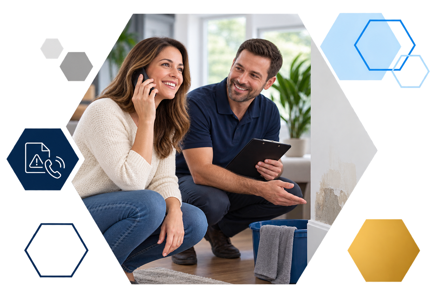 Cardholder making a payment on a laptop with analytics overlays, framed in hexagons