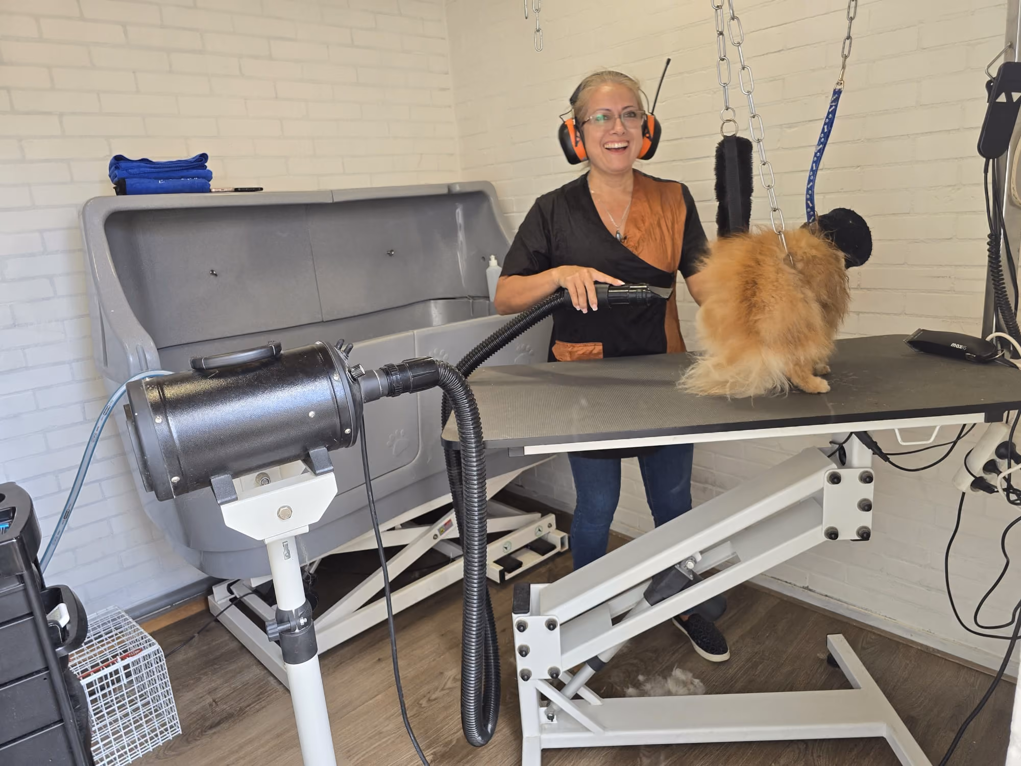 Elsa aan het werk in haar hondentrimsalon in Zwolle