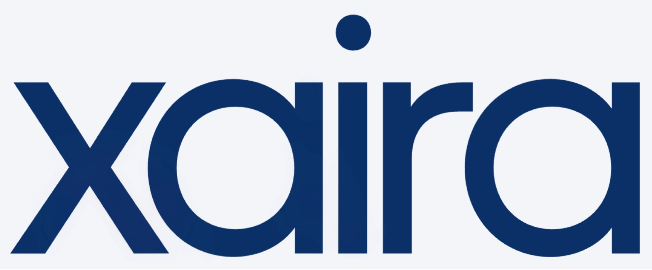 Xaira company logo in dark blue lowercase letters on a light background.