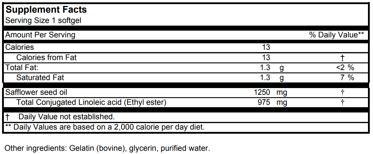 Supplement Facts panel for this stock formula