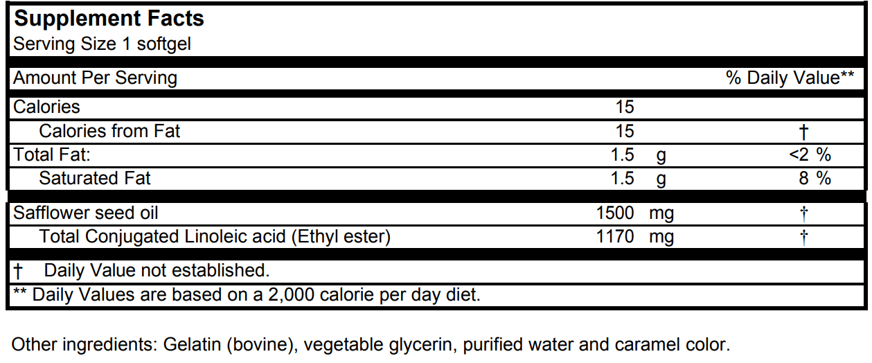 Supplement Facts panel for this stock formula