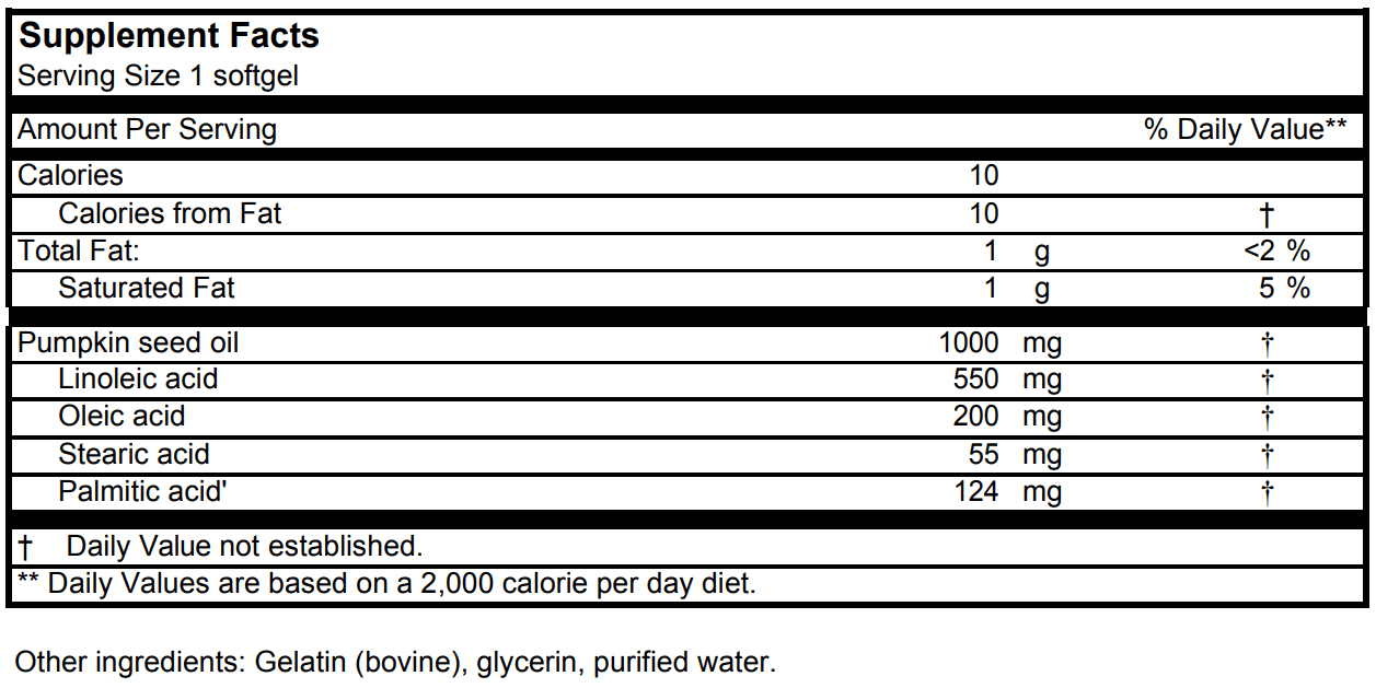 Supplement Facts panel for this stock formula