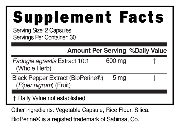 Supplement Facts panel for this stock formula