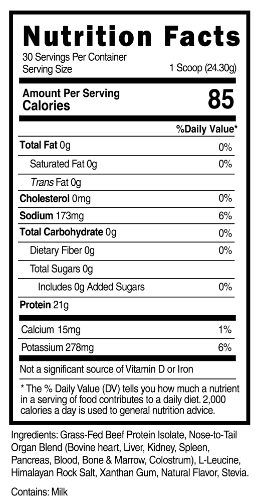 Supplement Facts panel for this stock formula