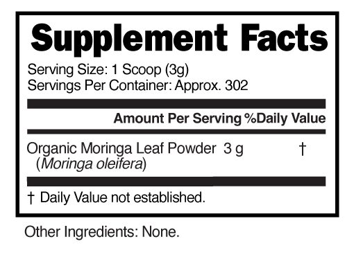 Supplement Facts panel for this stock formula