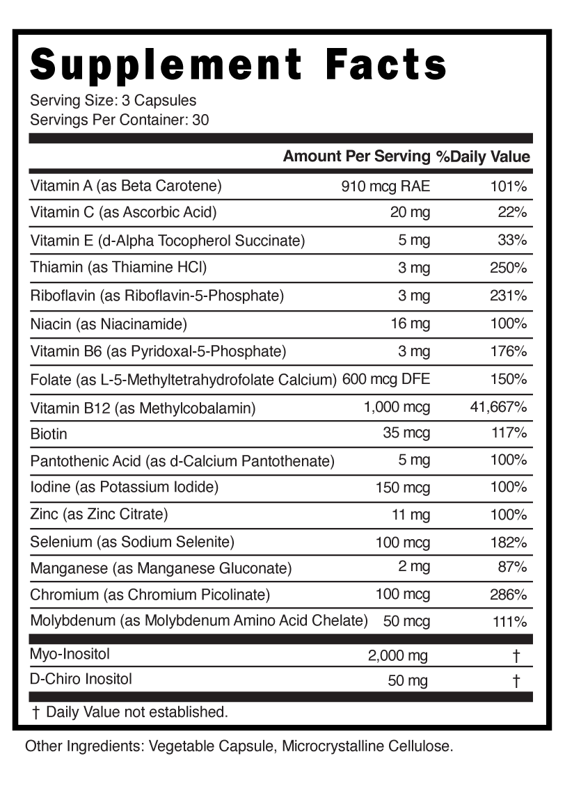 Supplement Facts panel for this stock formula