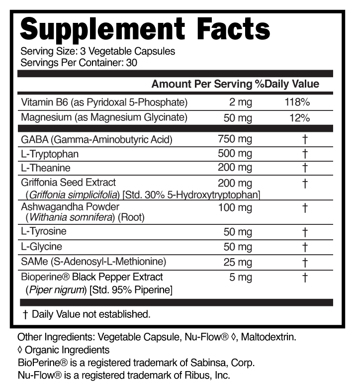 Supplement Facts panel for this stock formula