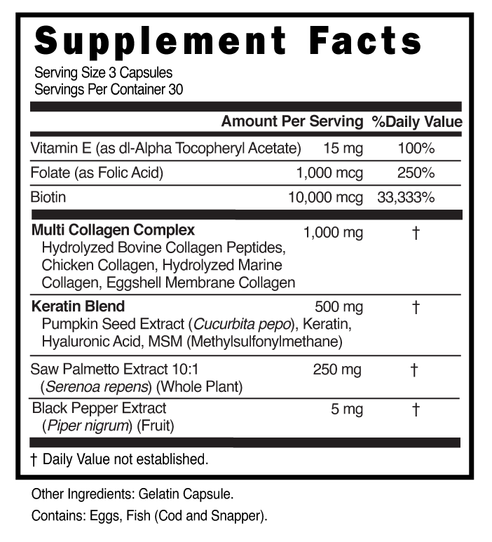 Supplement Facts panel for this stock formula