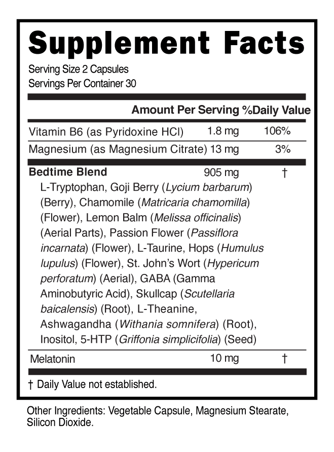 Supplement Facts panel for this stock formula