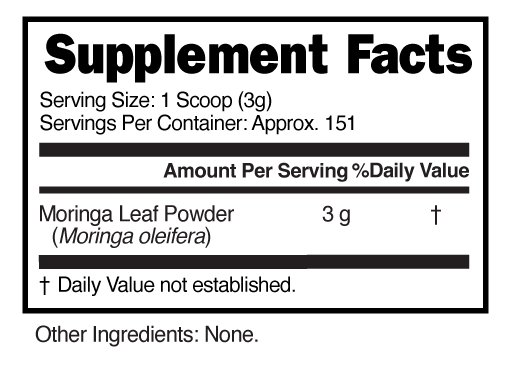 Supplement Facts panel for this stock formula
