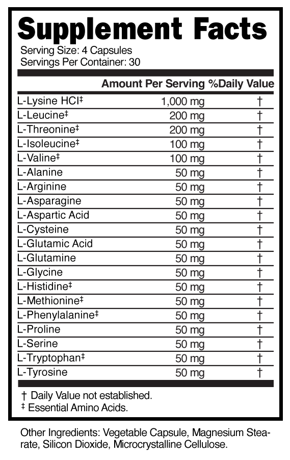 Supplement Facts panel for this stock formula