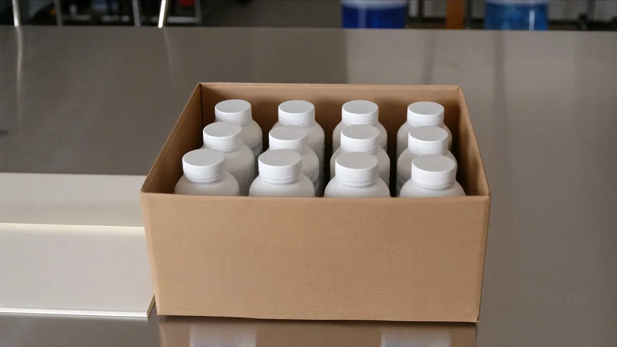 Supplement bottles packed in a shipping carton, ready to sell