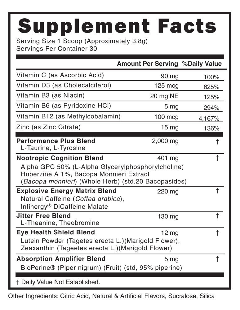 Supplement Facts panel for this stock formula