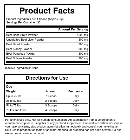 Supplement Facts panel for this stock formula
