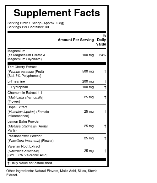 Supplement Facts panel for this stock formula