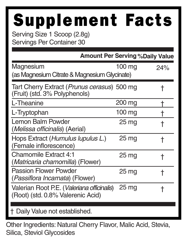 Supplement Facts panel for this stock formula