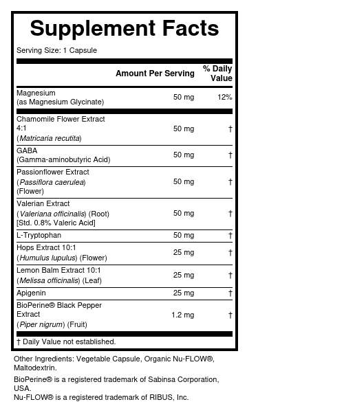 Supplement Facts panel for this stock formula