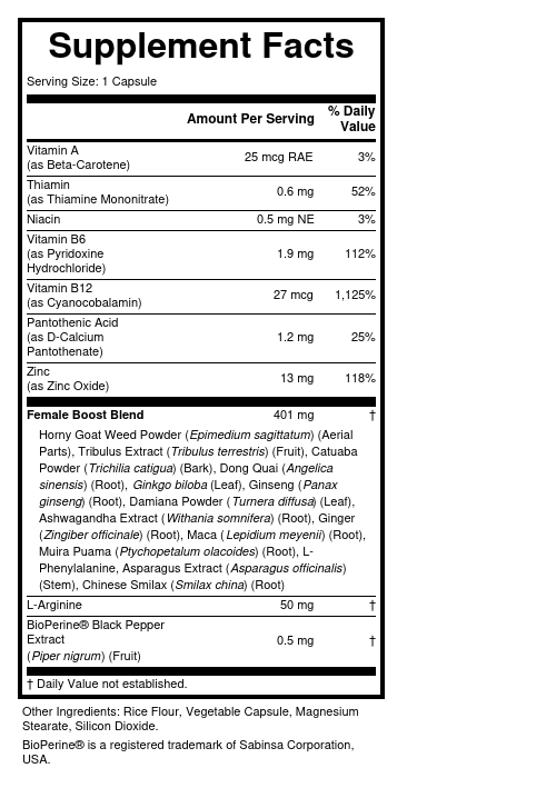 Supplement Facts panel for this stock formula