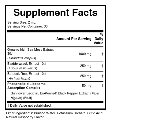 Supplement Facts panel for this stock formula