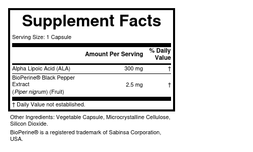 Supplement Facts panel for this stock formula
