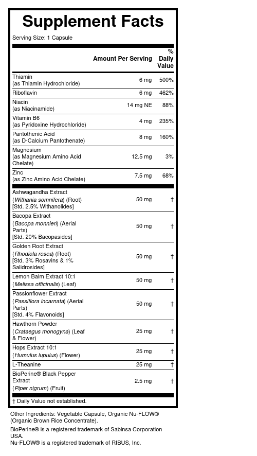 Supplement Facts panel for this stock formula