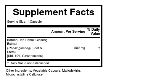 Supplement Facts panel for this stock formula