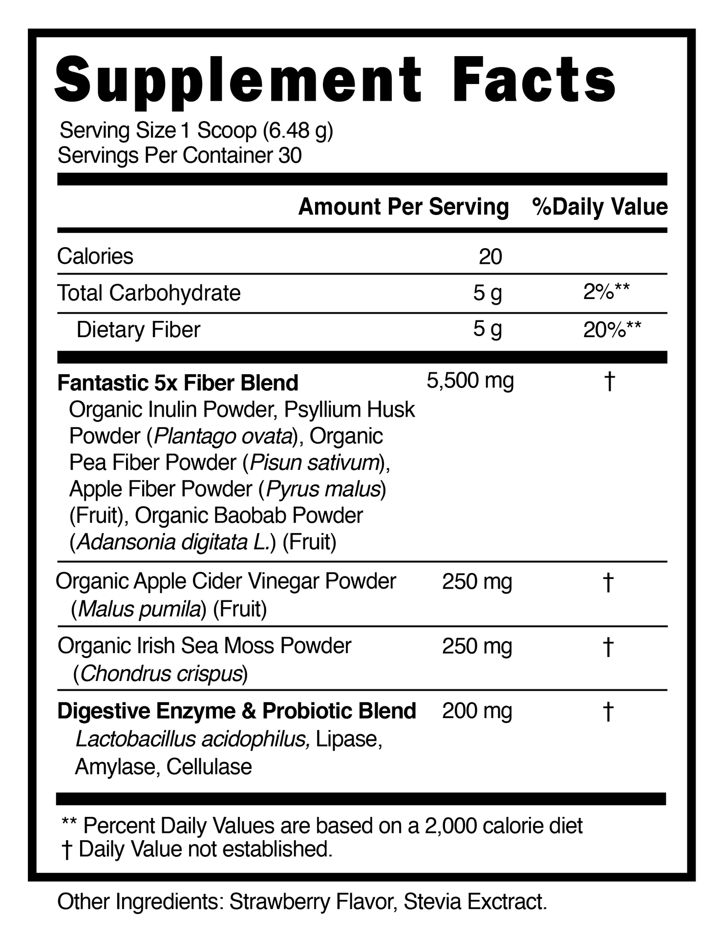 Supplement Facts panel for this stock formula