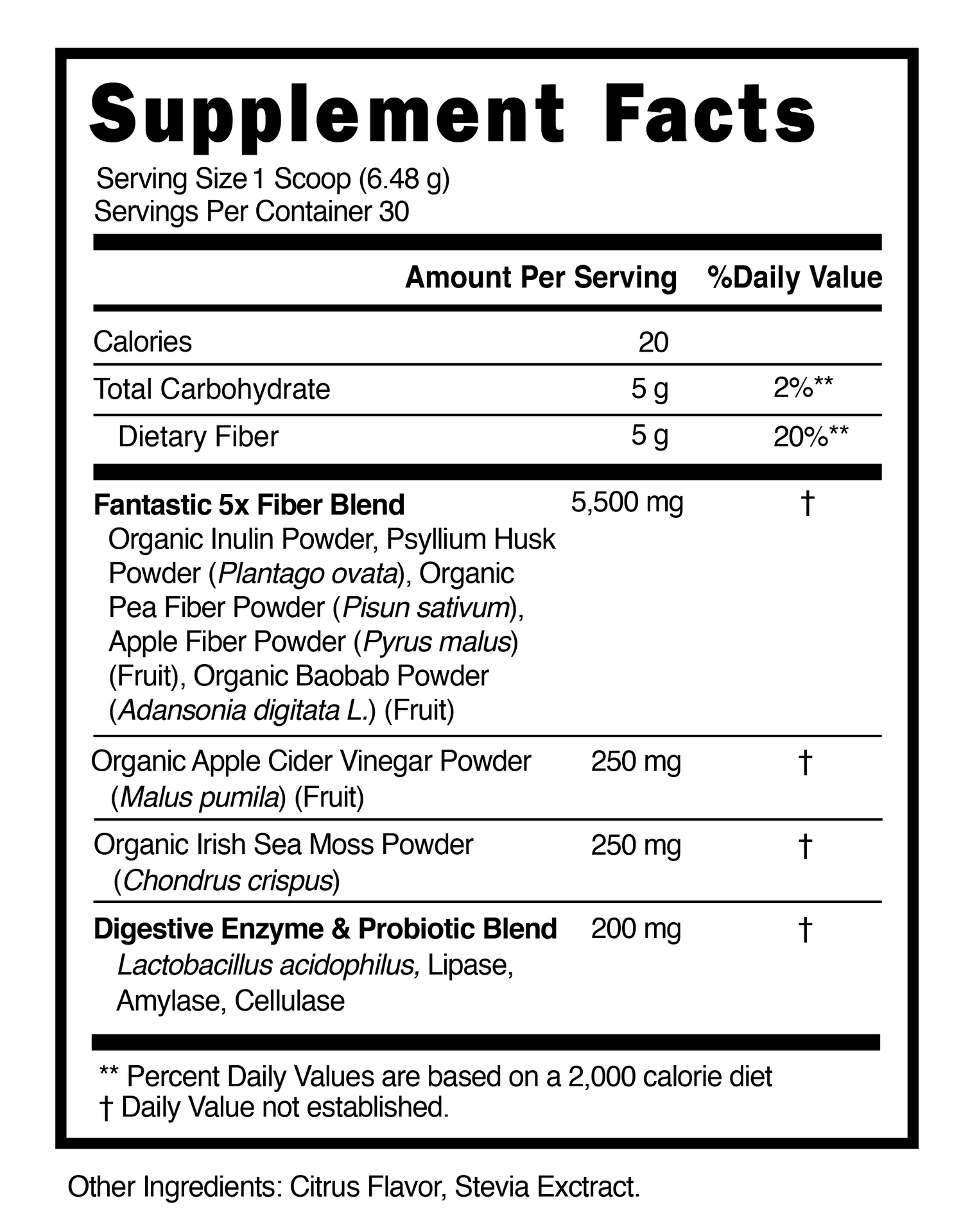 Supplement Facts panel for this stock formula