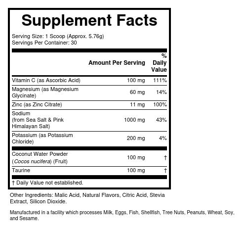 Supplement Facts panel for this stock formula