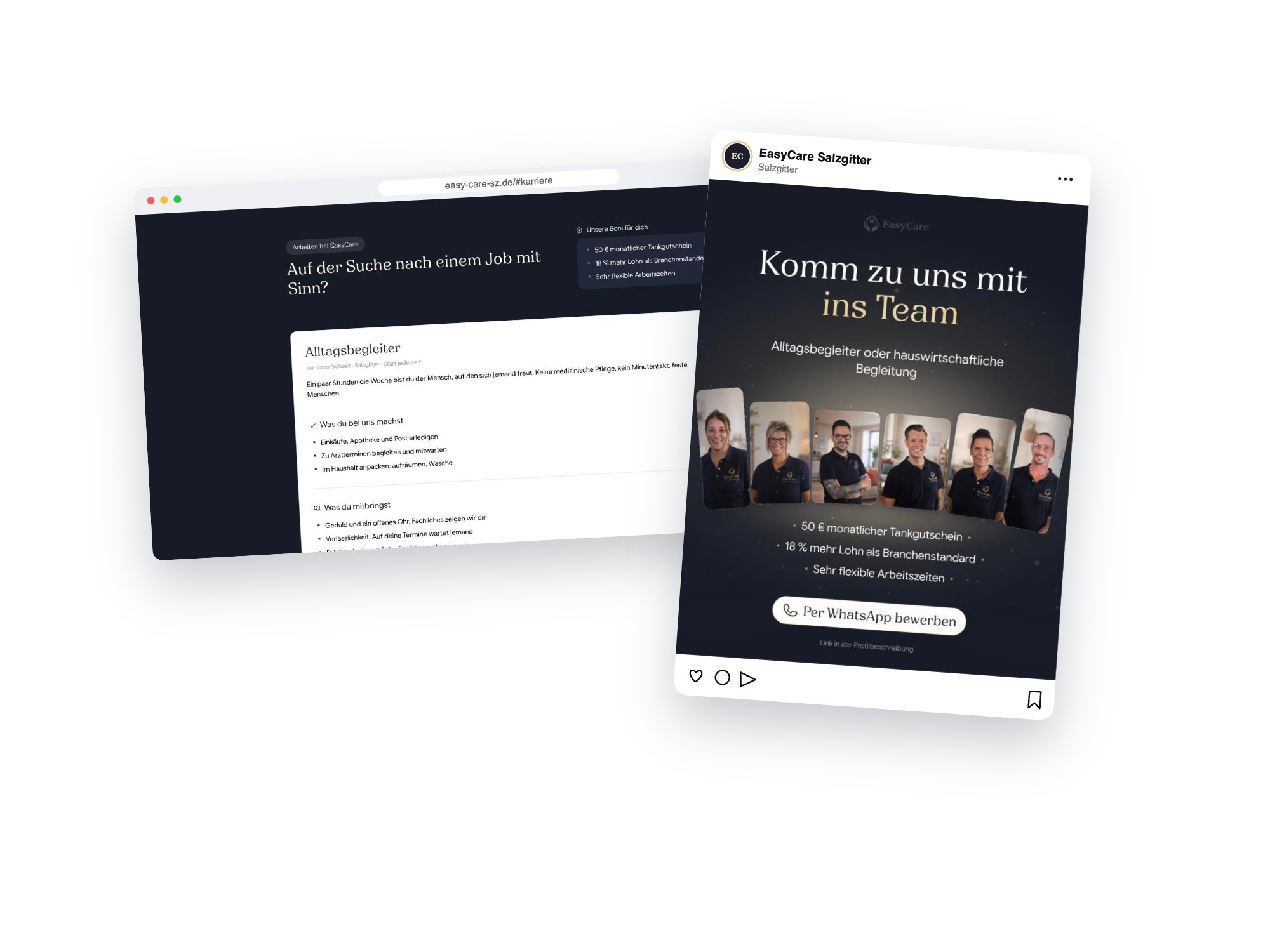 Karriereseite und Recruiting-Beitrag, die wir für EasyCare Salzgitter erstellt haben