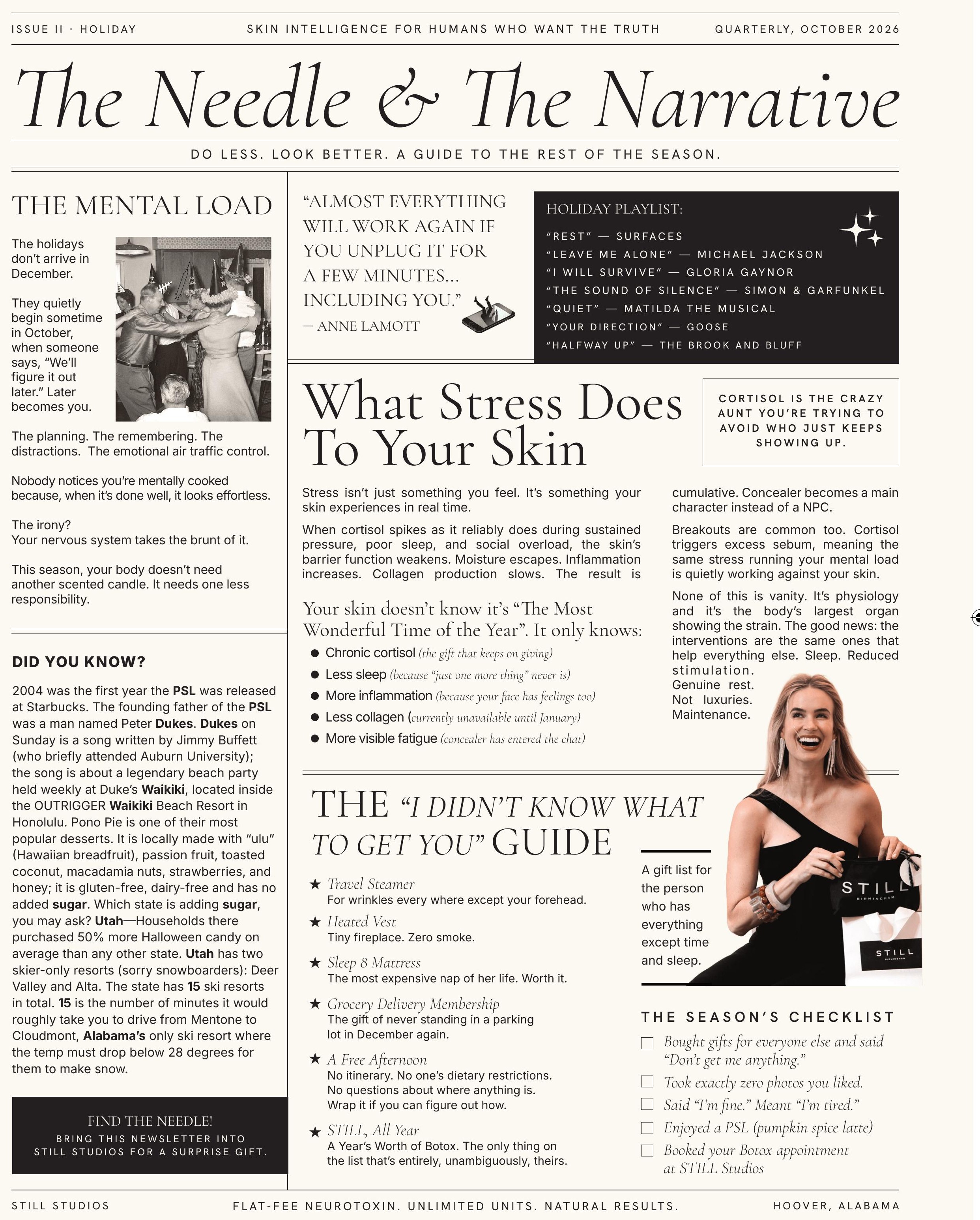 Front page of The Needle & The Narrative, STILL Studios' quarterly newsletter